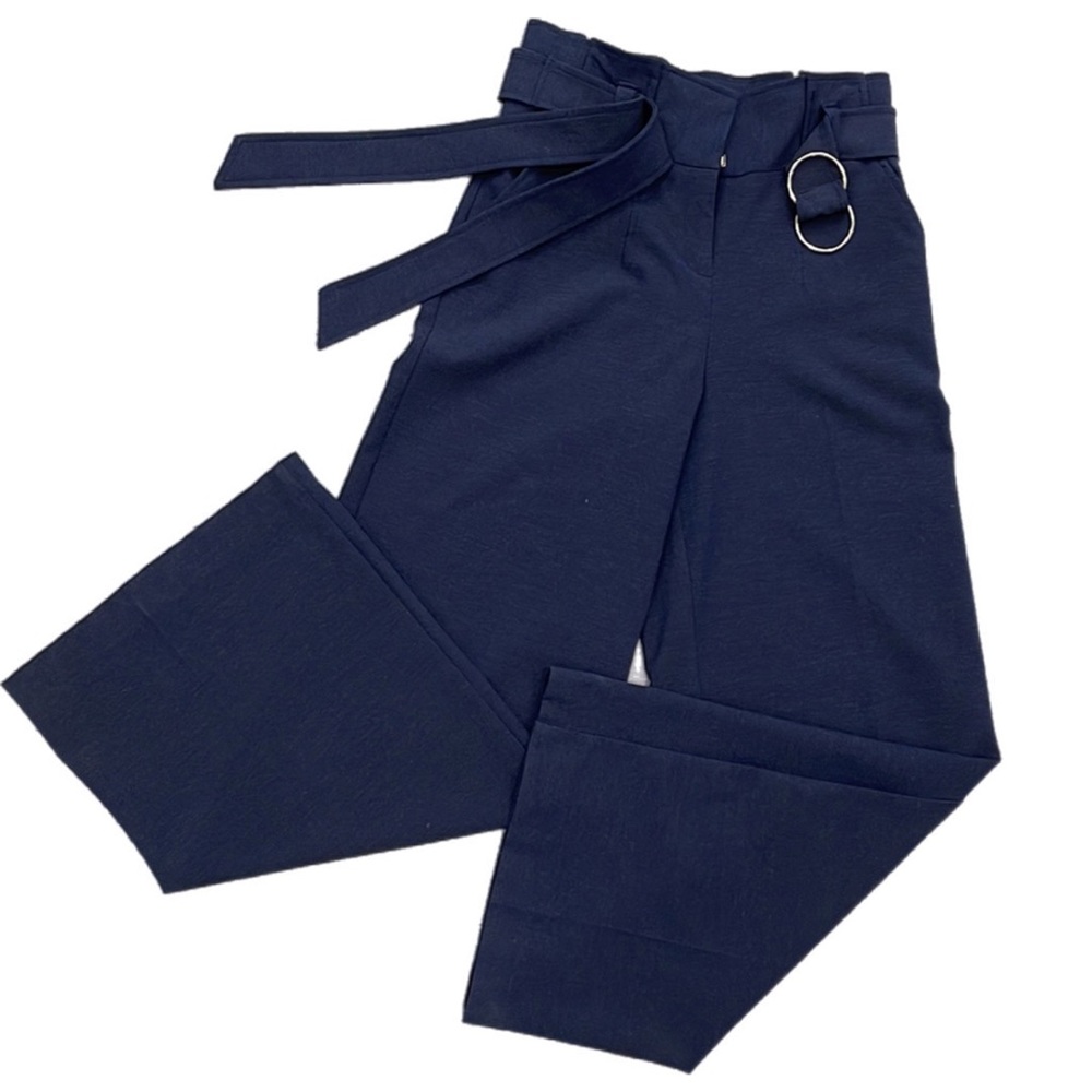 Super High Pleated Waist Wide Leg Pants in Slate Blue